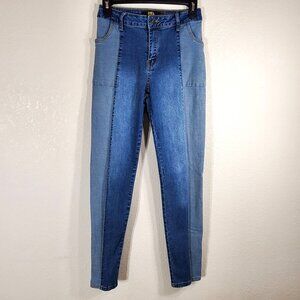 L&B Womens Boyfriend Jeans Size 4 Lucky & Blessed Two-Tone Patchwork Denim